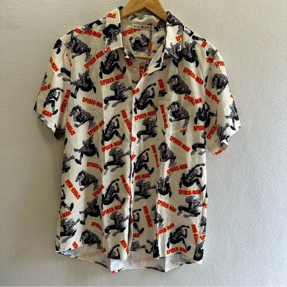 Marvel Spiderman Button Front Shirt All Over Print Men's XL Zaful NWT